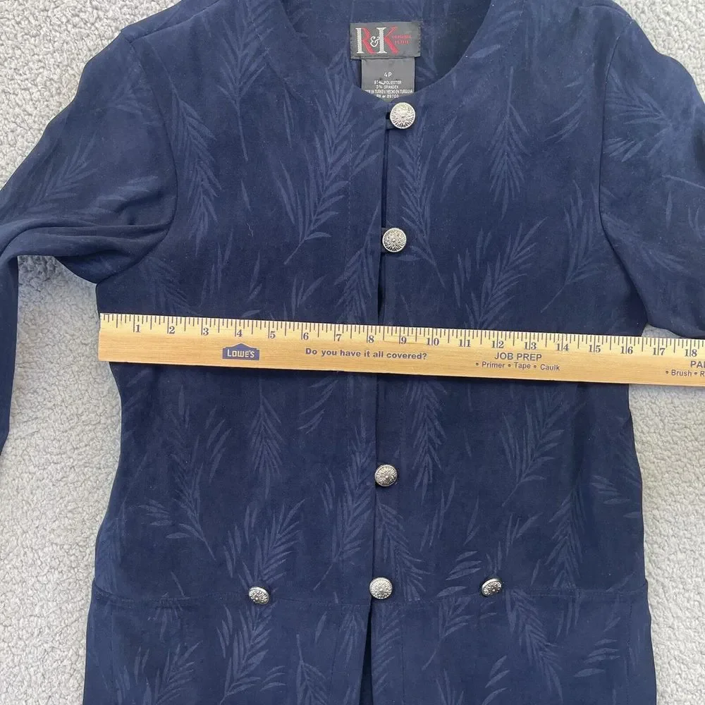 R & K Originals 2 PC Suit Sz‎ 4P Womens Blazer Elastic Waist Pants Dark Blue